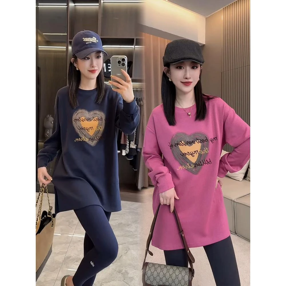 欧货休闲卫衣女2025秋新款减龄显瘦高档印花爆款中长款长袖大衫