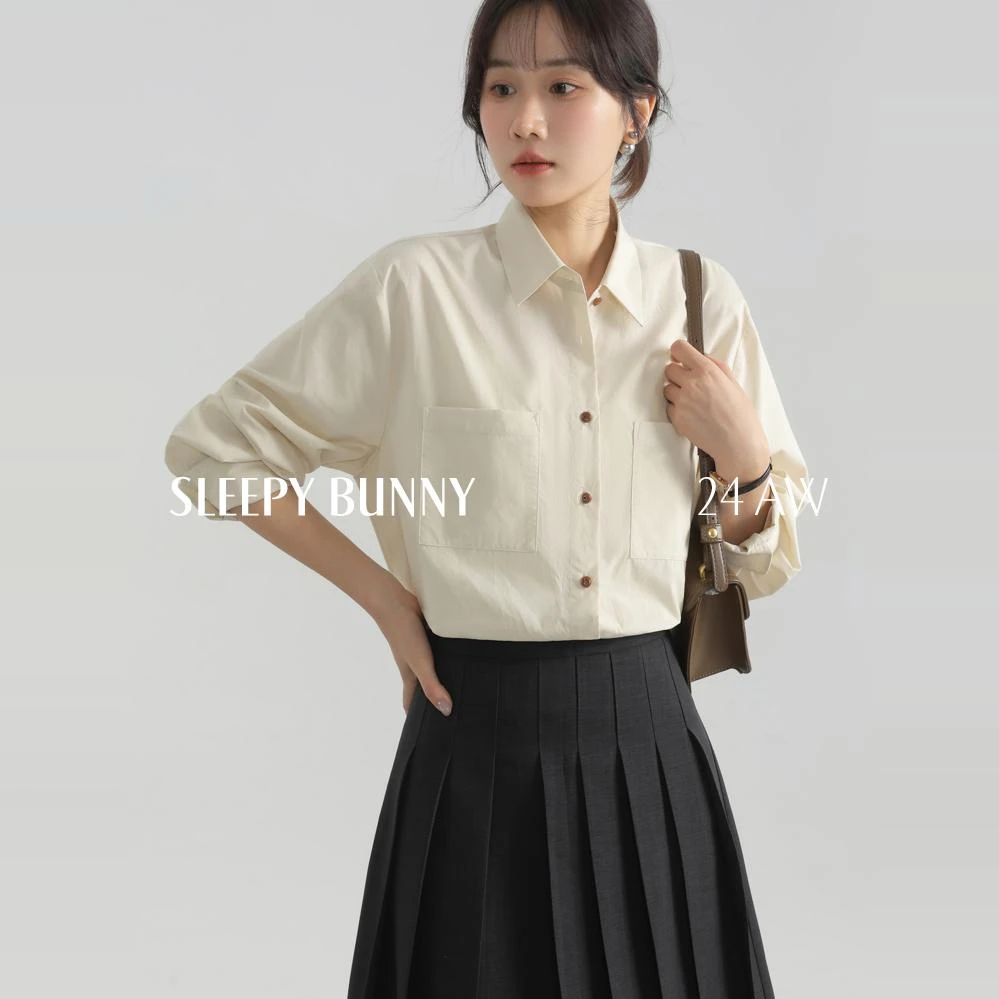 S瞌睡兔【清苍】时尚气质翻领衬衫上衣女秋通勤休闲宽松衬衣243616