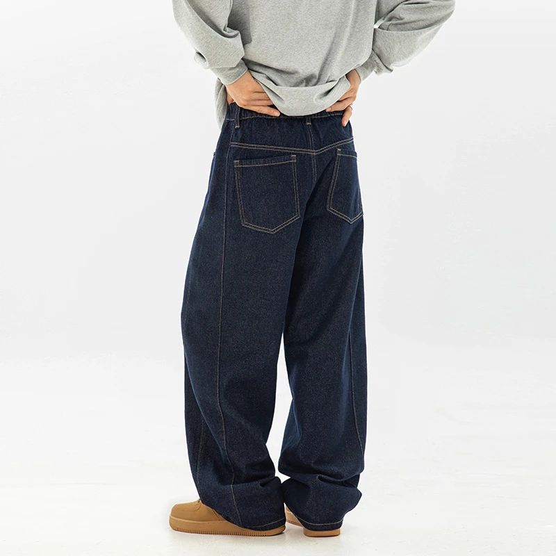 复古牛仔裤男春新款分割廓形明线设计原牛长裤美式直筒裤宽松裤子