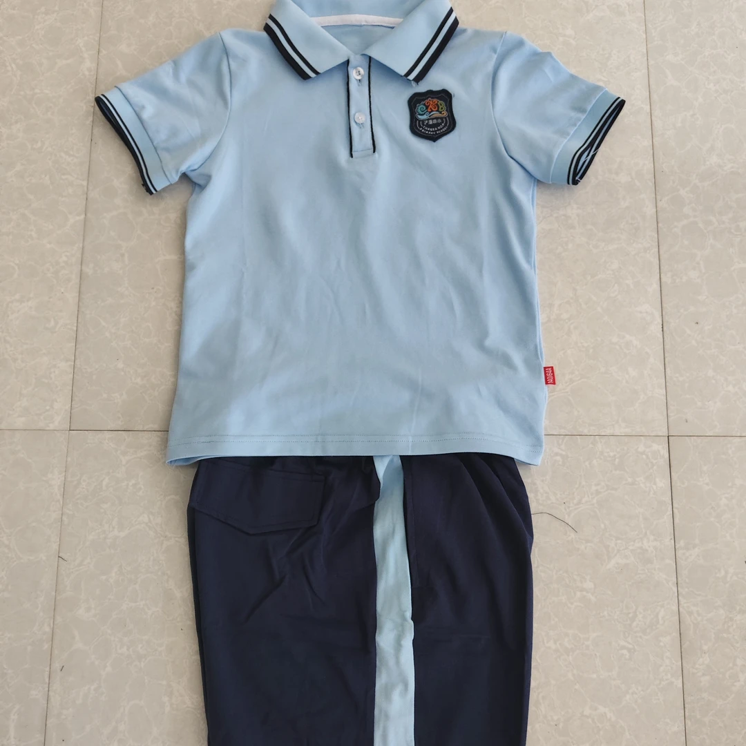 运动风t恤夏季翻领男童学院风单排扣时尚运动校服春秋班服套装