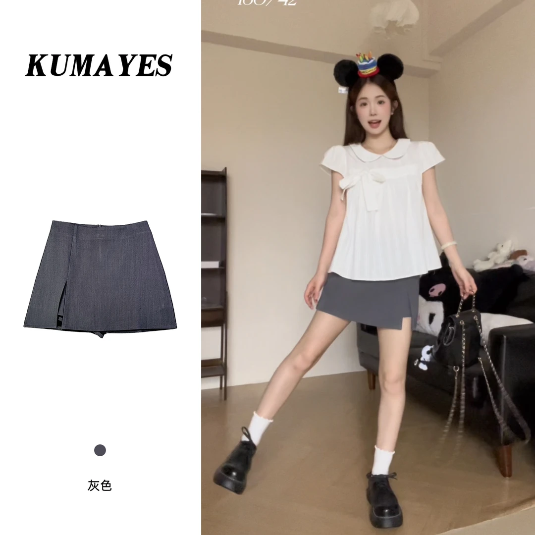 KUMAYES云朵铅笔 开叉半身裙女夏季防走光A字短裙辣妹气质包臀裙