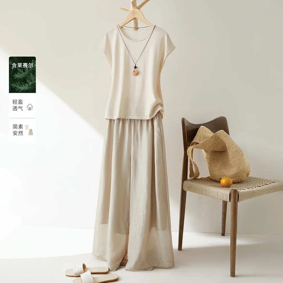 IHIMI/海谧 25夏季新款女装气质百搭衬衫上衣休闲裤两件套装3A052