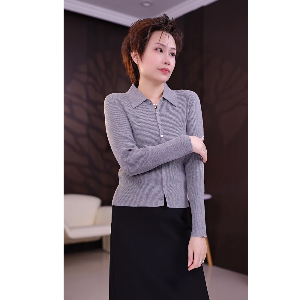 POLO领针织开衫 春季翻领修身显瘦显高长袖打底针织衫长袖针织