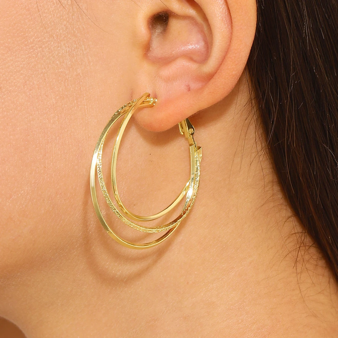 铜合金锆石耳饰 高级感夸张轻奢欧美复古圆圈时尚耳环ins素圈耳