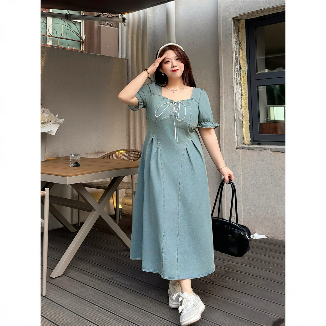 断码捡漏~甜梨汽水/复古英式庄园风牛仔连衣裙11123花契大码200斤