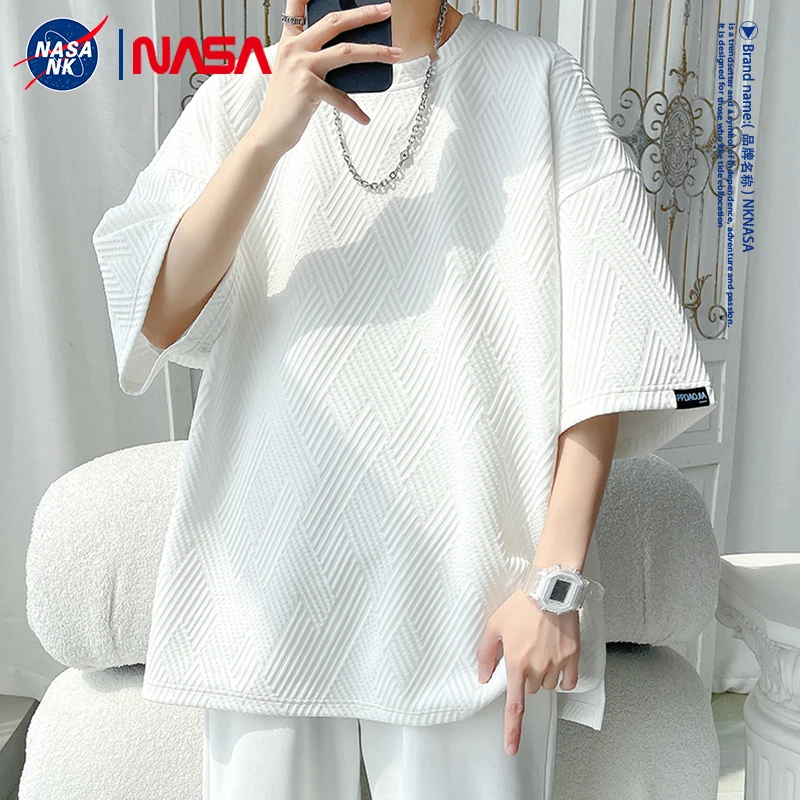 NASA联名2025新款提花短袖男士t恤夏季男装潮流ins休闲肌理感上衣