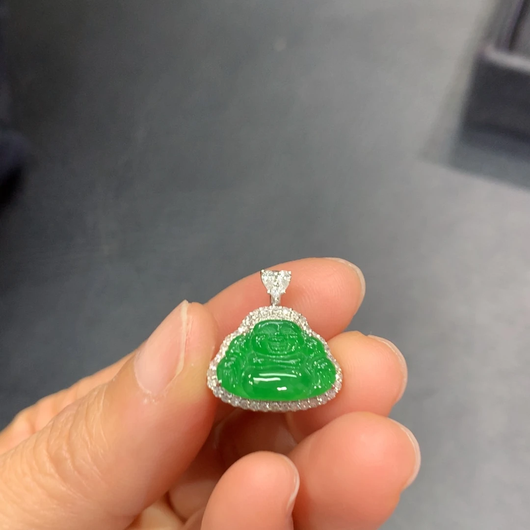 翡翠18K金镶嵌吊坠(不含链)