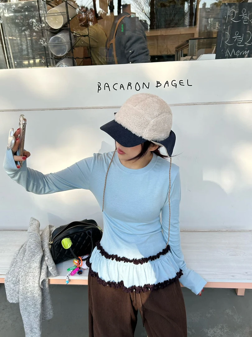 韩国东大门正品时尚木耳边打底T恤122401（NO退NO换）