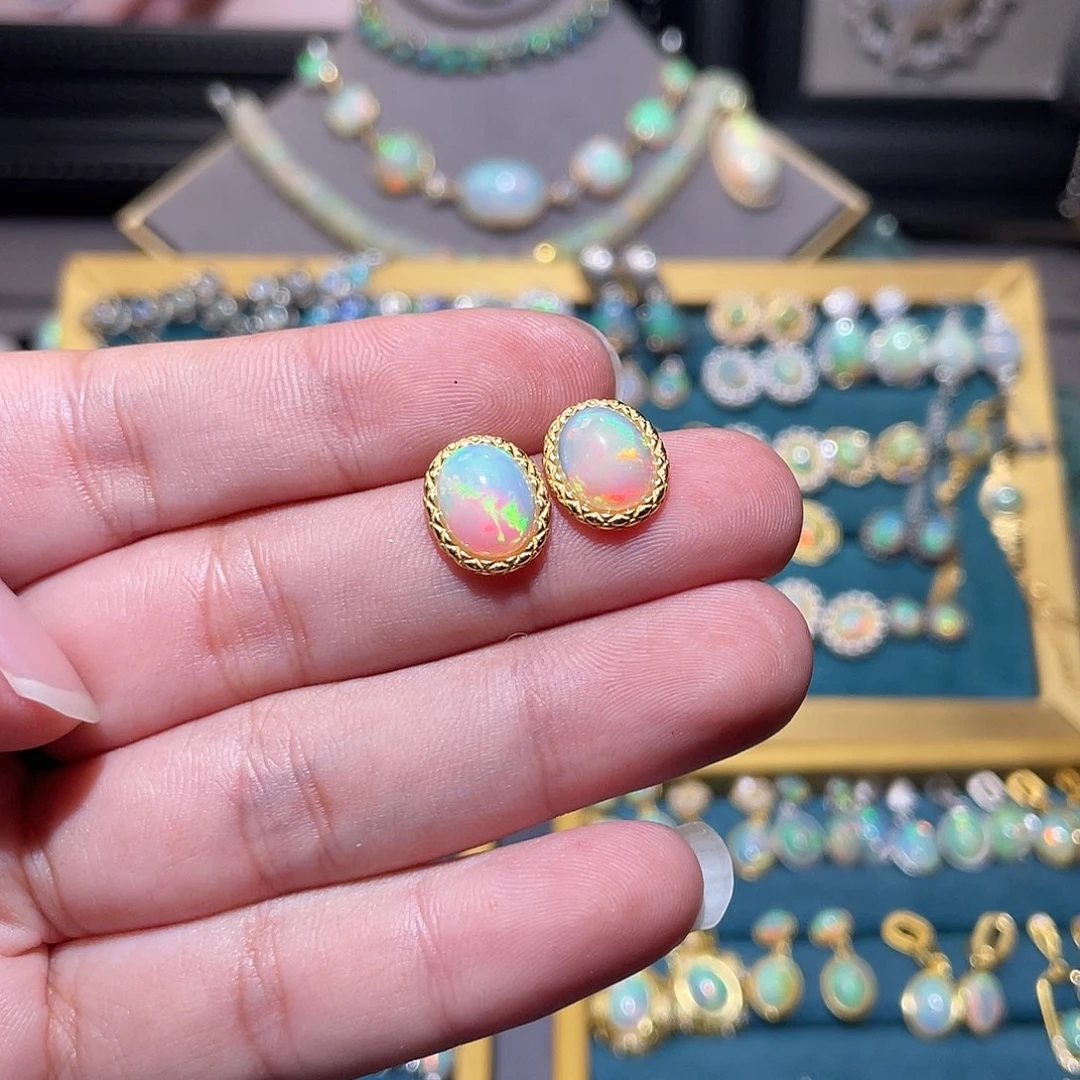 银S925镶嵌欧泊耳钉）步**花