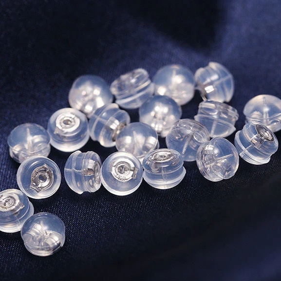 925银硅胶耳饰 S925镀银三对耳帽耳钉后面耳堵耳环托头硅胶防滑