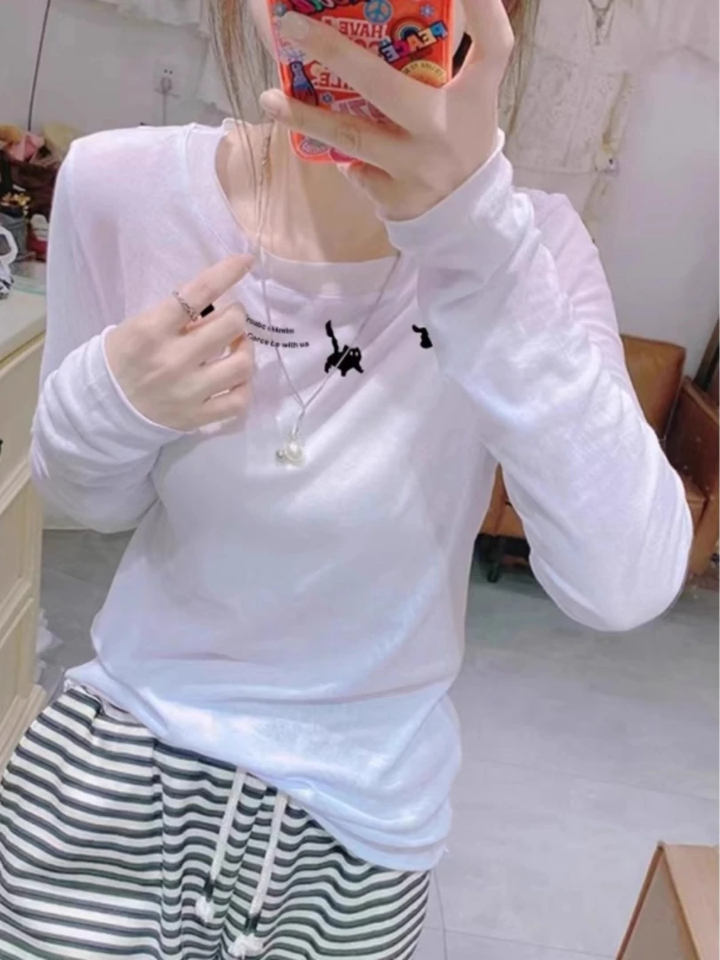 设计感小众打底衫女内搭欧洲站洋气修身白色长袖t恤上衣2025春季