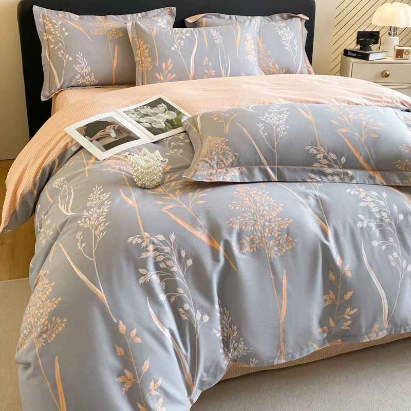 丽人凯  100支长绒棉斜纹纯棉印花高支高密四件套 米洛灰（格）