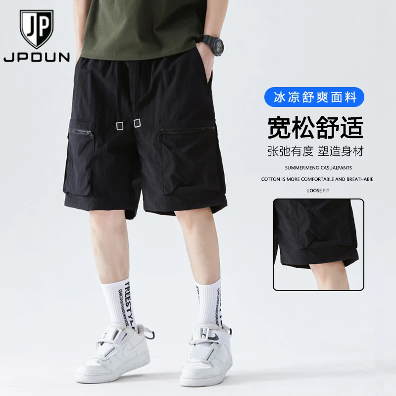 JPDUN潮牌口袋工装冰丝五分裤女夏季情侣款户外运动嘻哈百搭短裤