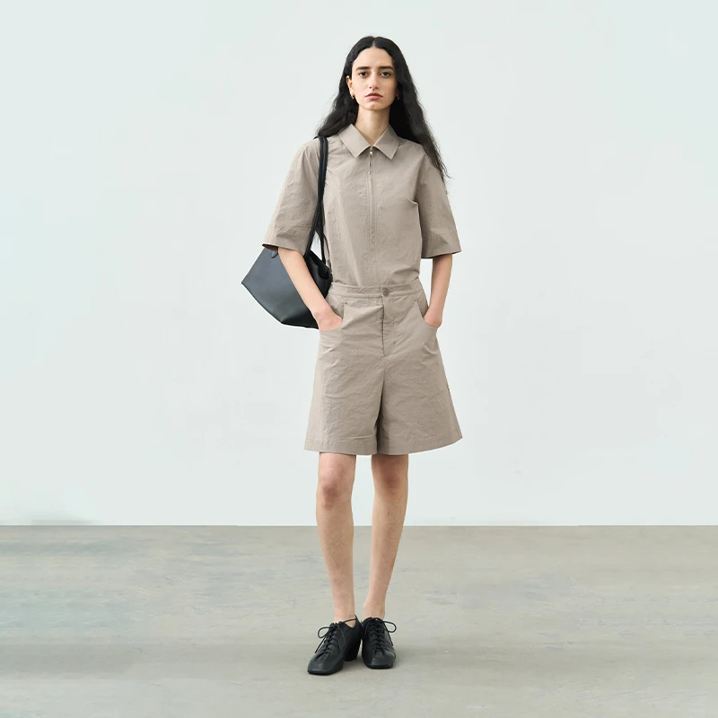 半圆女装[运动]2025夏新款宽松混纺面料休闲自然连体裤女25525515