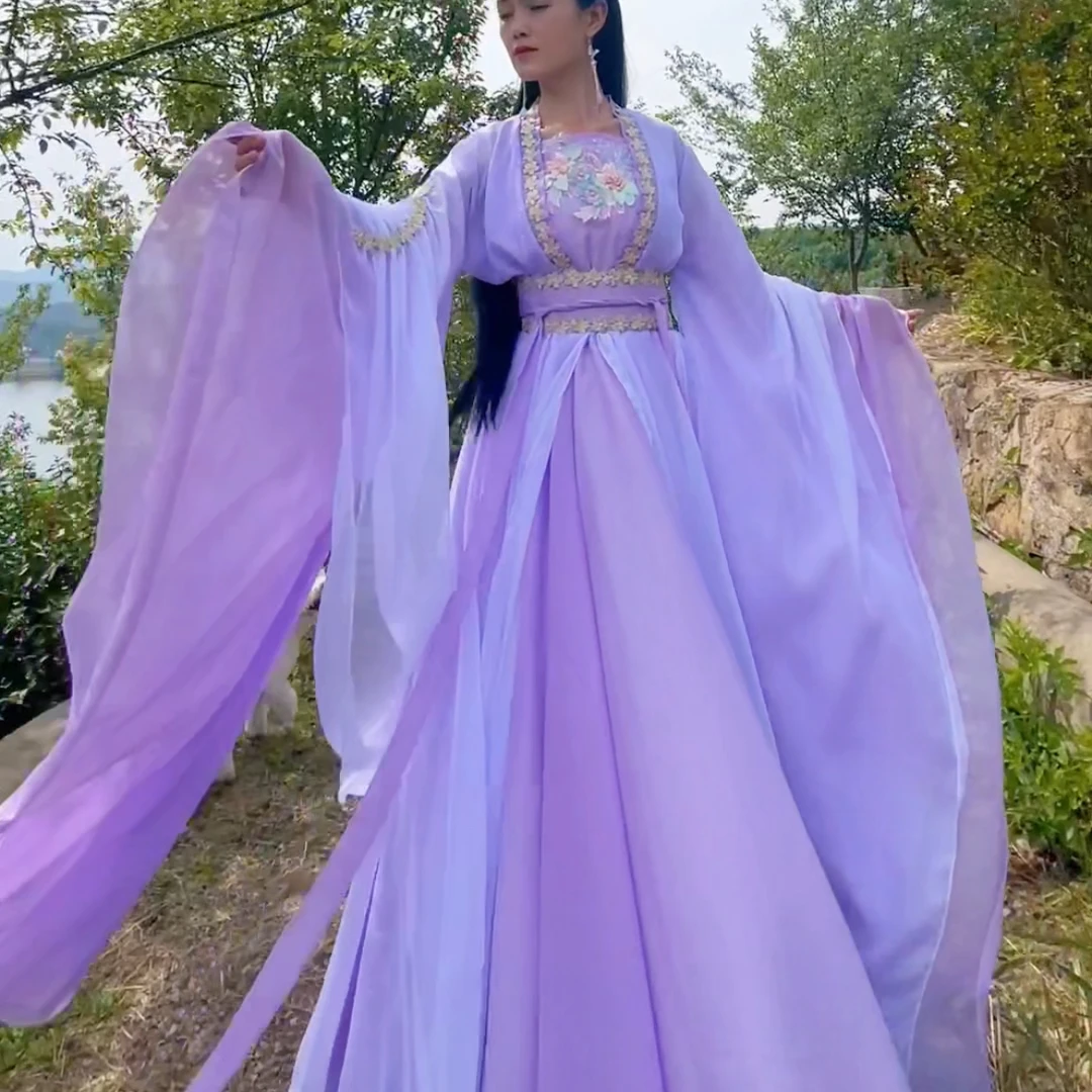 紫白色大袖仙侠古风仙女影视服装