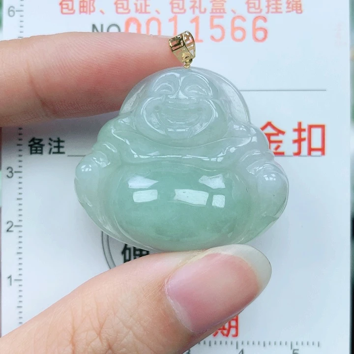 翡翠颈饰18K金镶嵌天然翡翠a货