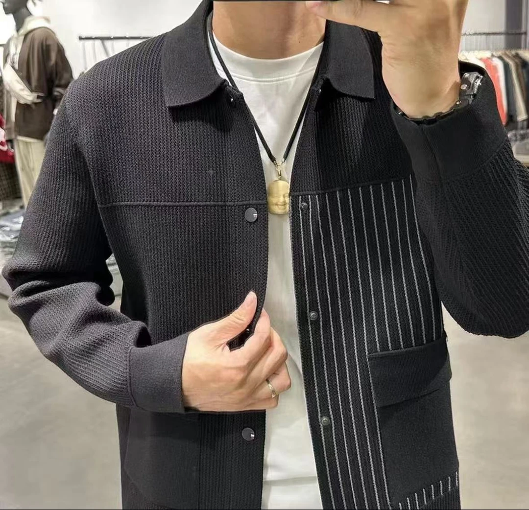 3211时尚针织开衫外套年轻男款百搭秋季茄克翻领