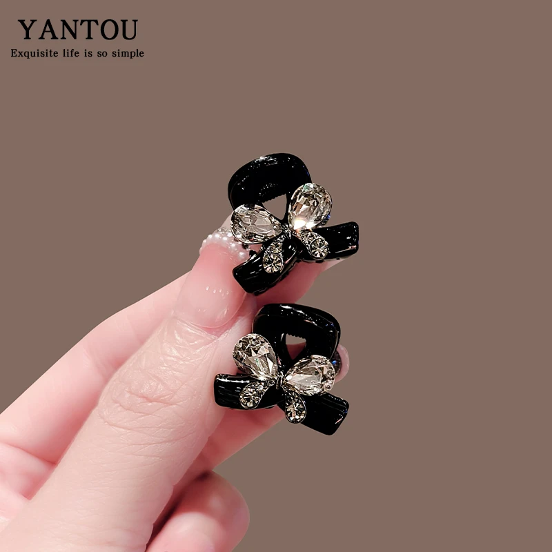 高级感水晶蝴蝶结小抓夹精致百搭公主头侧边夹高马尾固定刘海发夹