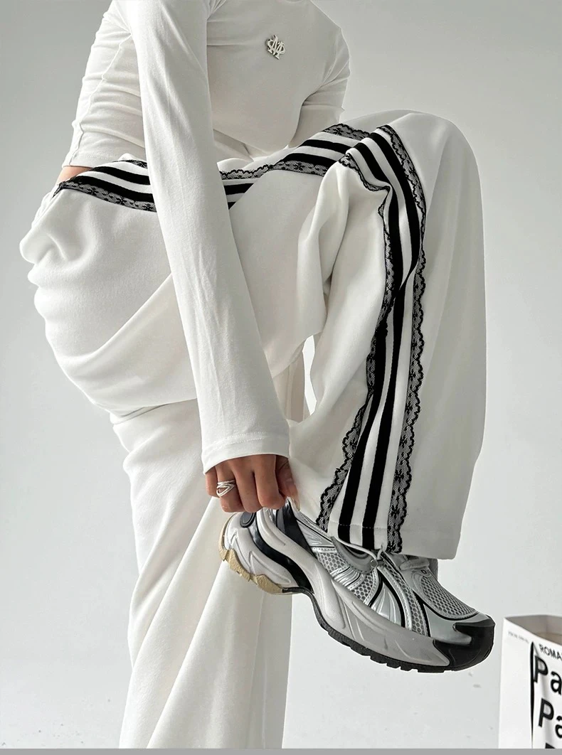 【肉总】街头垂感休闲宽松条纹抽绳卫裤