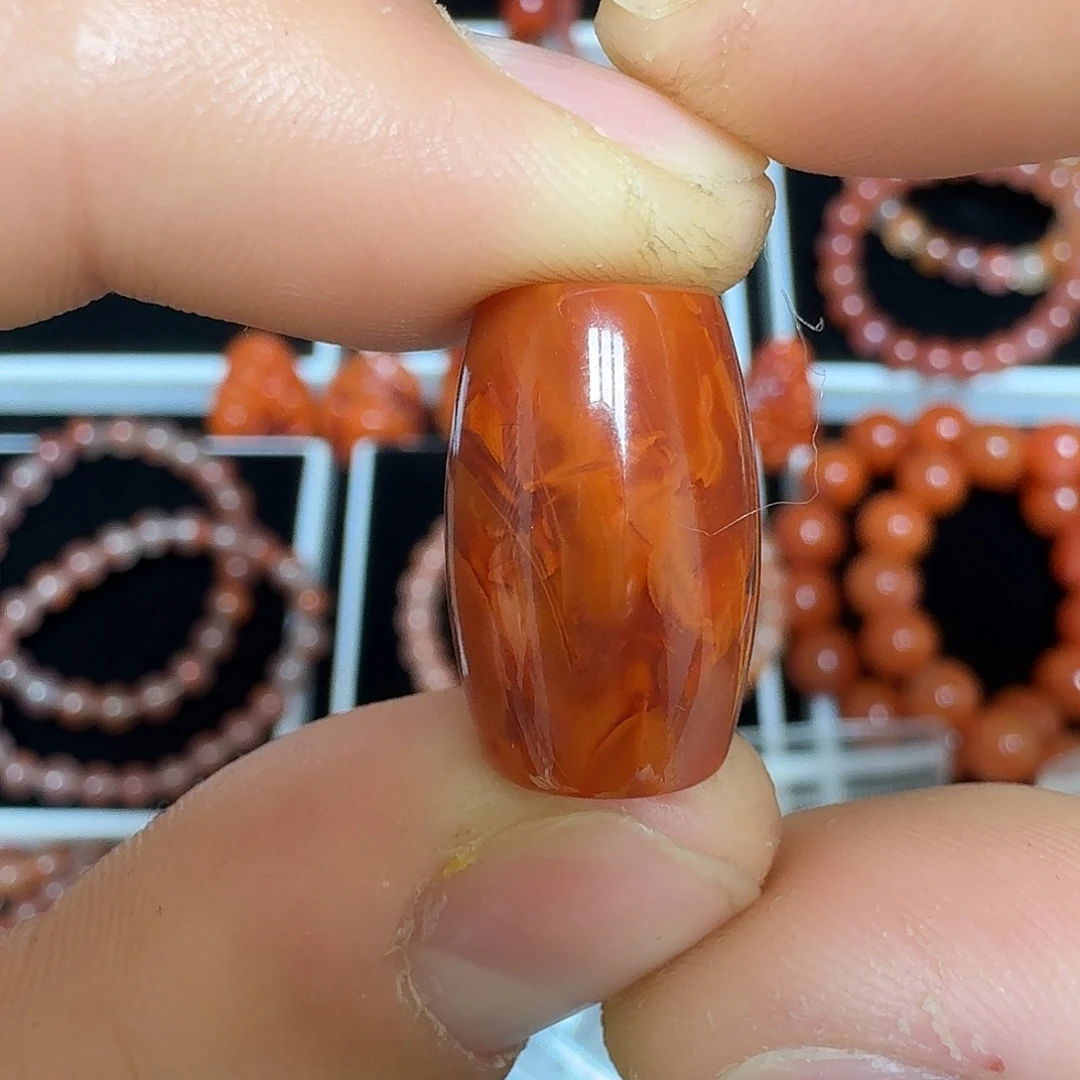 南红玛瑙未镶嵌瓦西满色满肉火焰纹腰珠5.2g