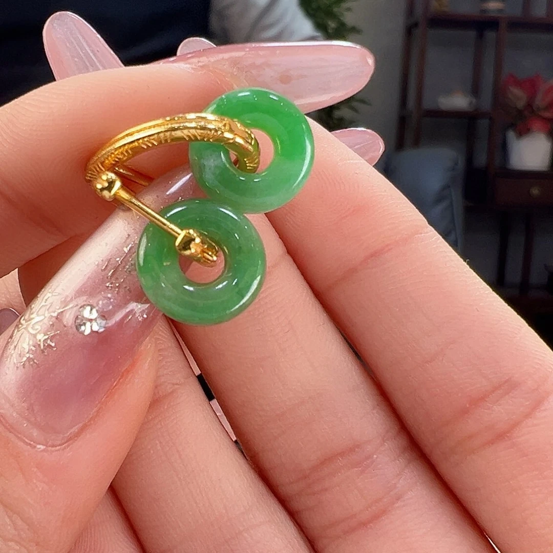 翡翠耳环银S925镶嵌耳环55