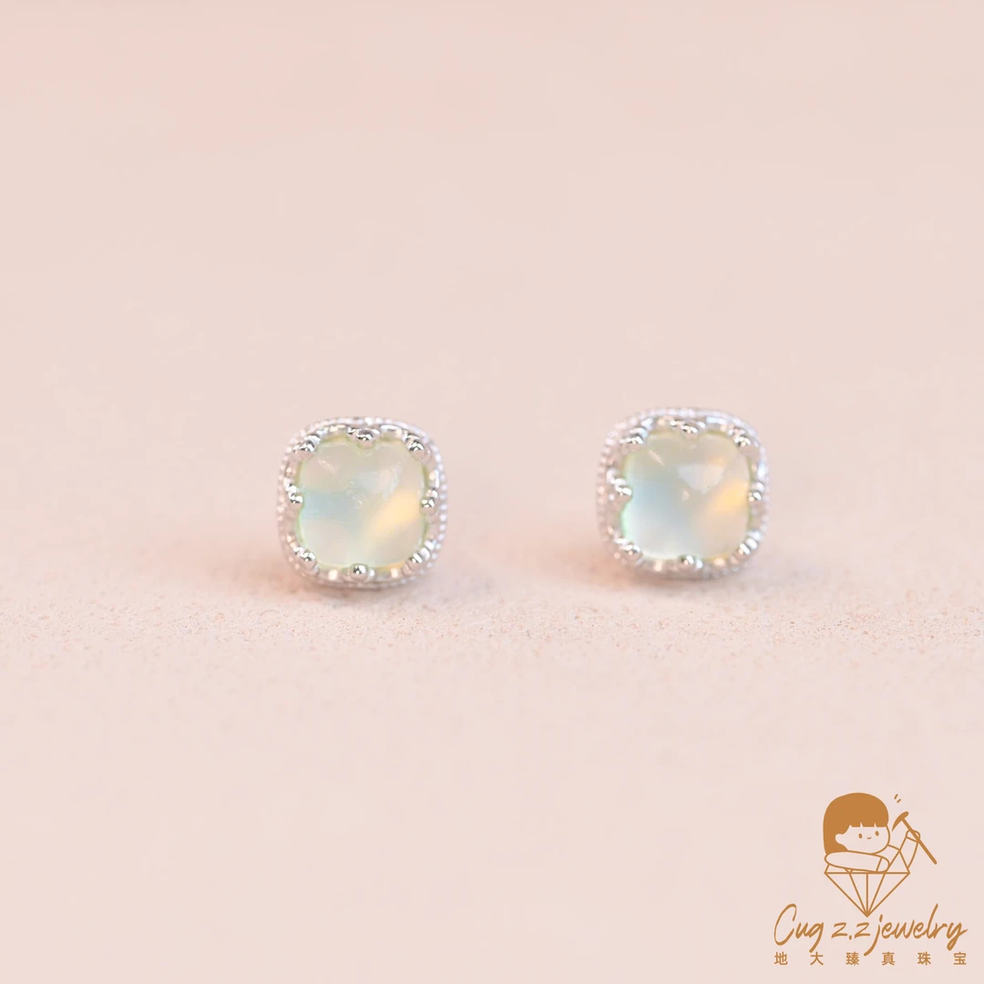 天然葡萄石小方糖糖塔耳钉净体葡萄石冰底玉石925银