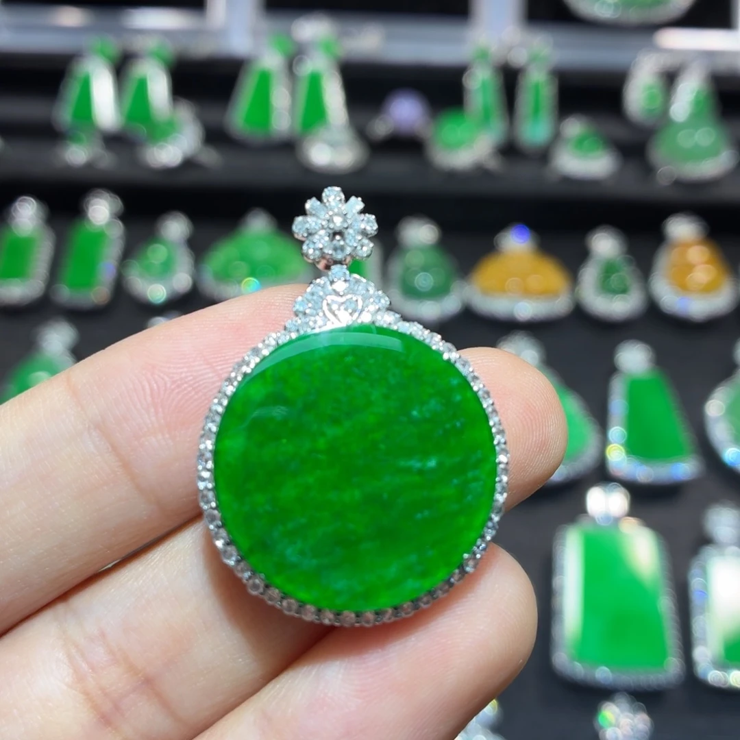 翡翠18K金镶嵌吊坠(不含链)翡翠