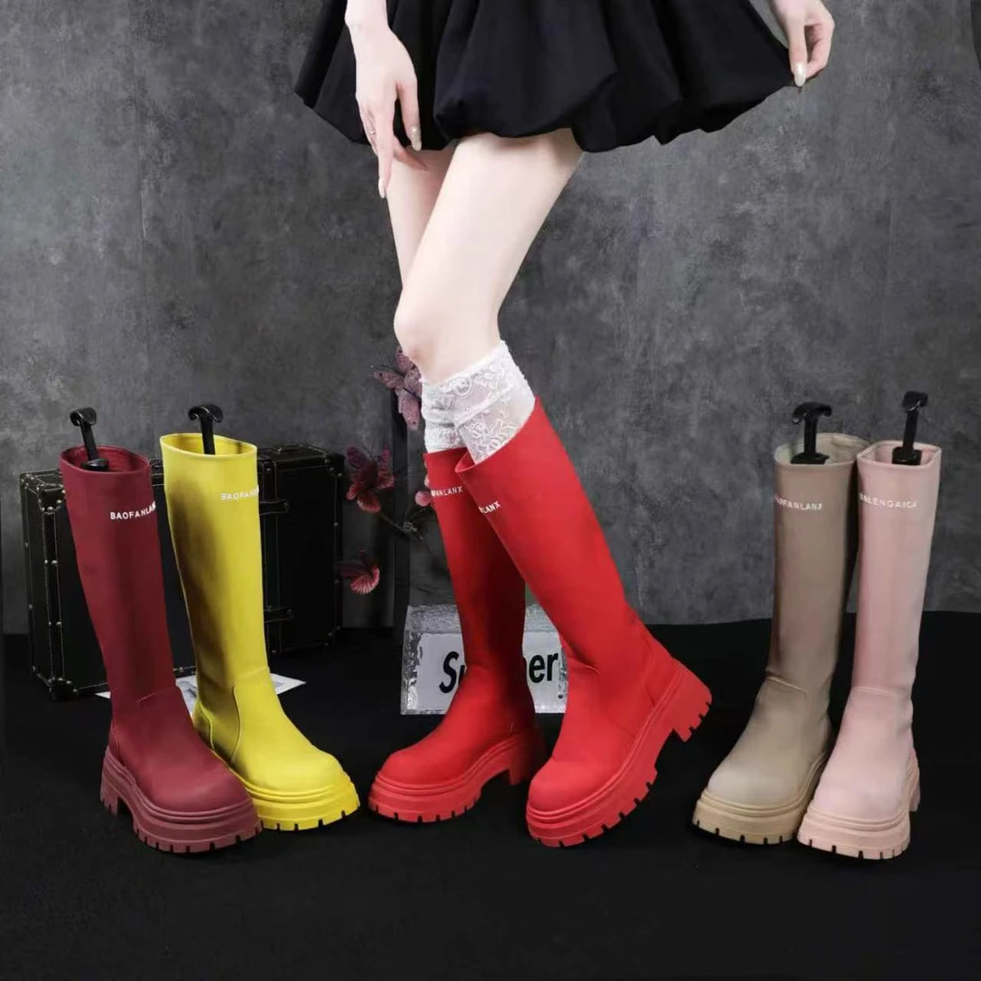 2025新款潮流厚底粗跟百搭女靴小个子增高显瘦长筒长筒靴