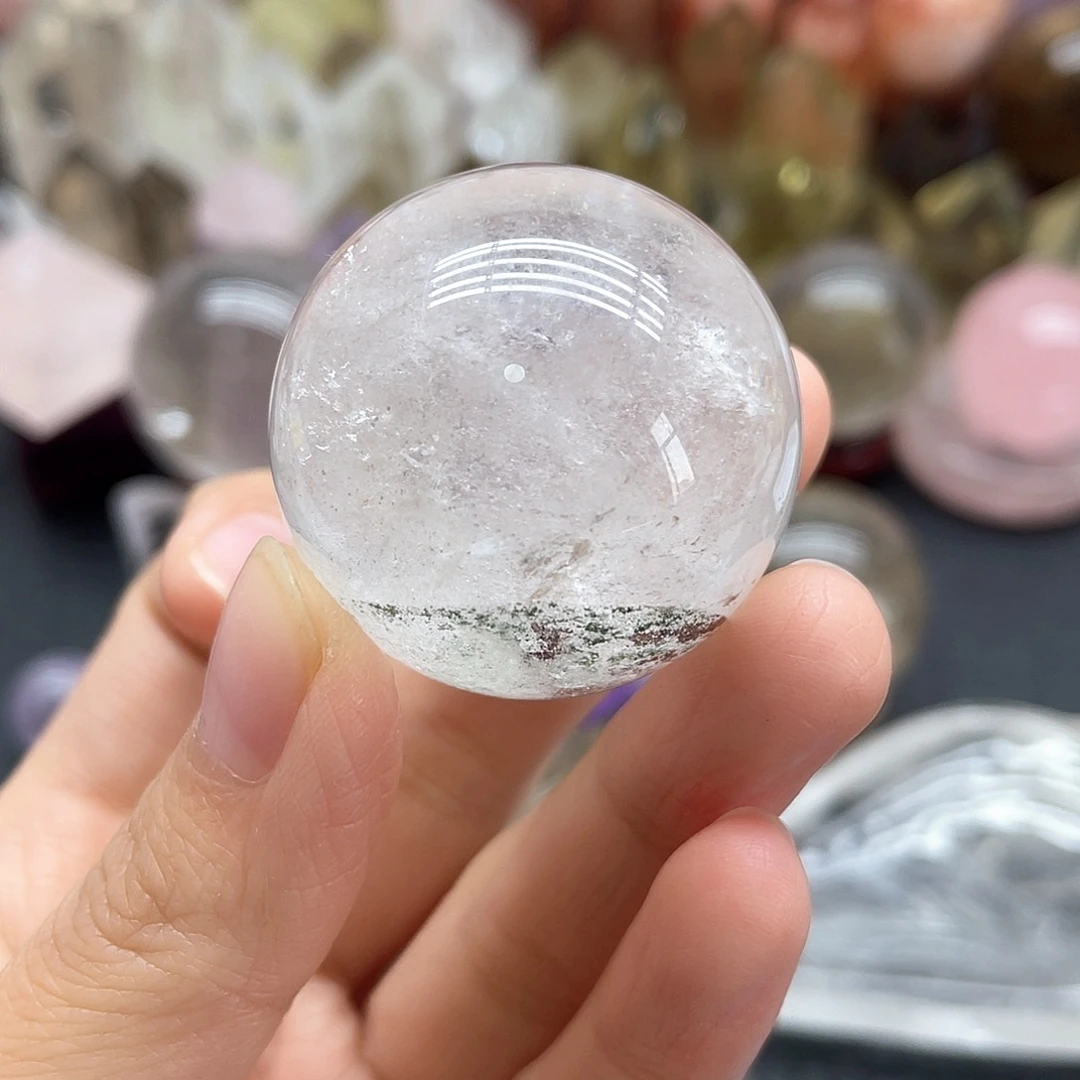珠宝半成品水晶未镶嵌15白水晶球带幽灵无裂卡3.5mm