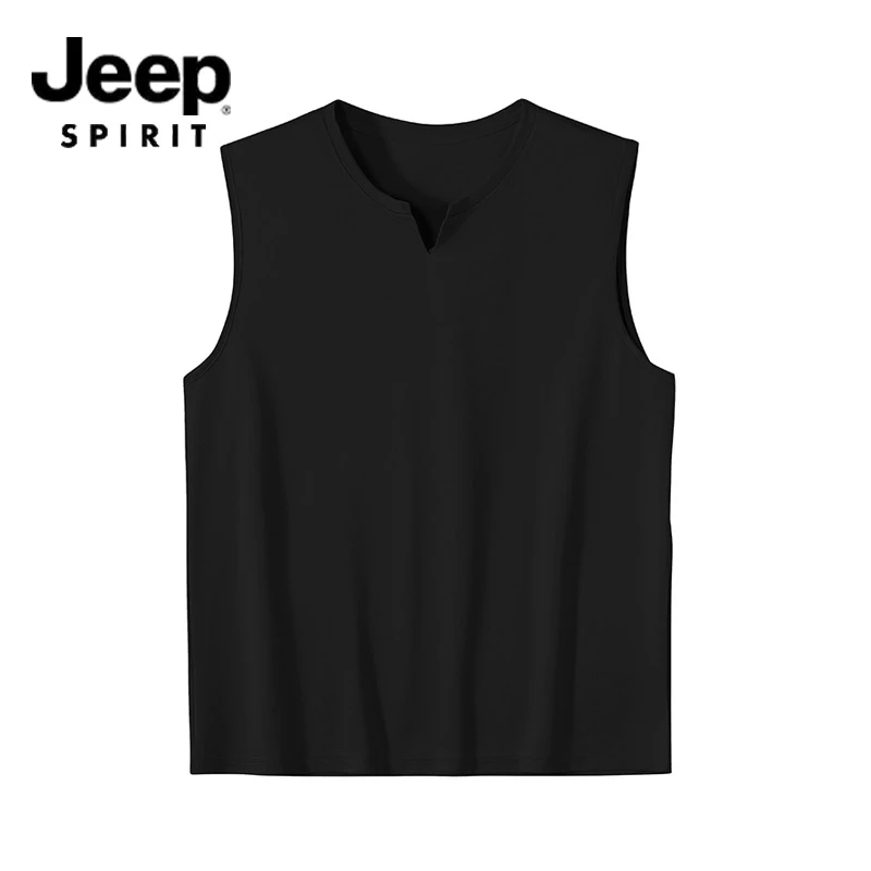 JEEPSPIRIT吉普V领背心男上衣夏季宽松百搭速干学生打蓝球无袖t恤