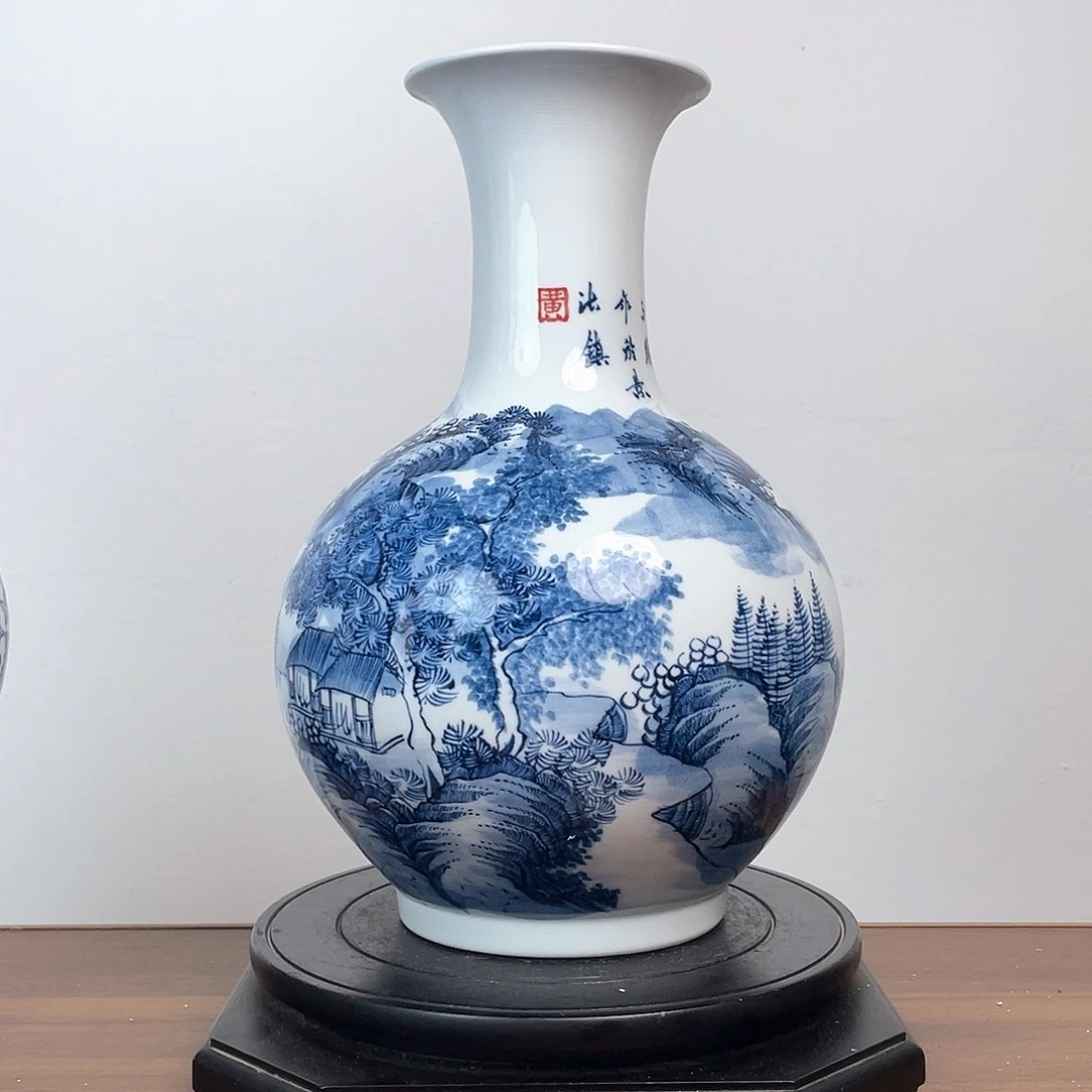 用***0摆件青花澳山访友山水赏重