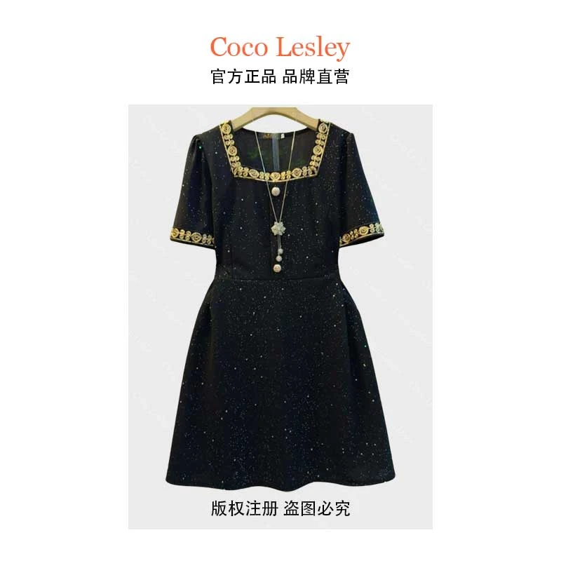 COCO LESLEY大码MM女装2025夏季新款显瘦洋气减龄短袖中长连衣裙