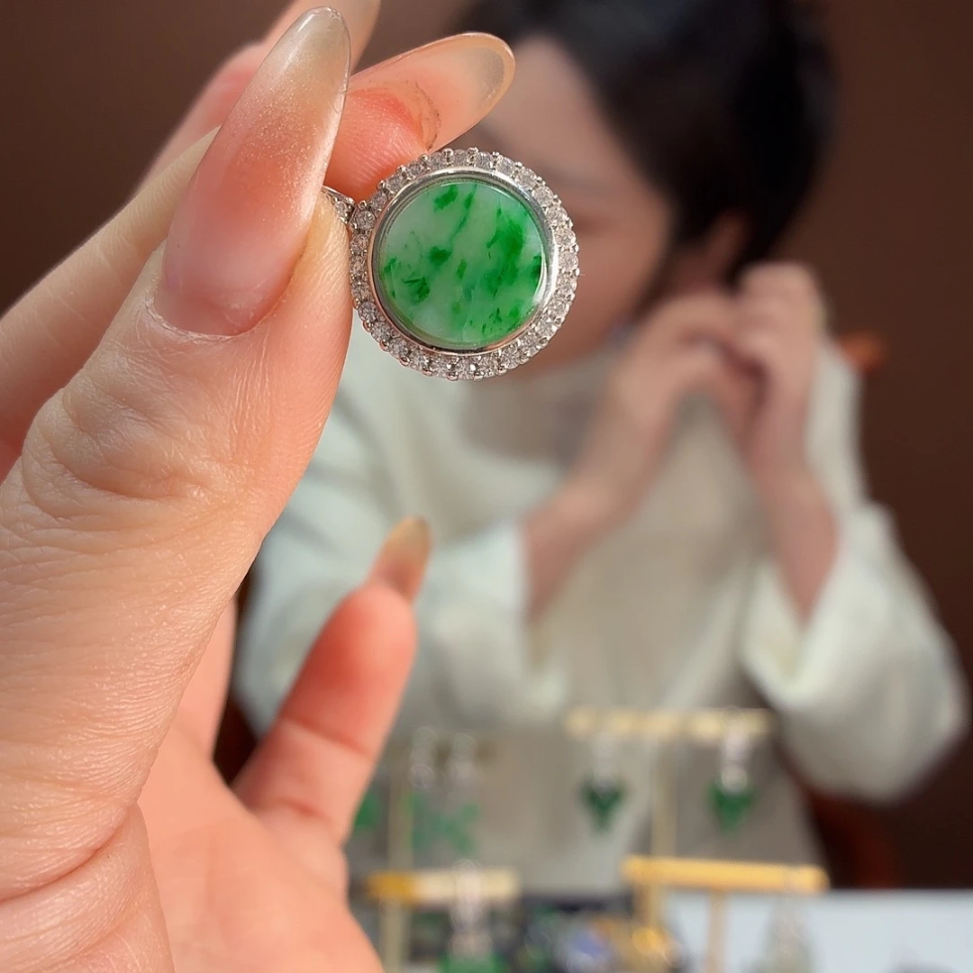 翡翠银S925镶嵌耳饰吊坠