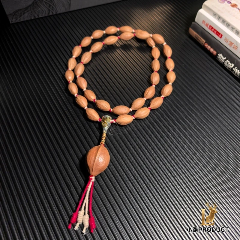 【金瓜子项链】35颗11mm小金瓜子橄榄核+22mm梅林铁核吊坠