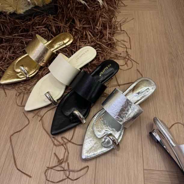 跟搭扣坡跟一字拖低跟鞋子女士方头休闲百搭包头高跟