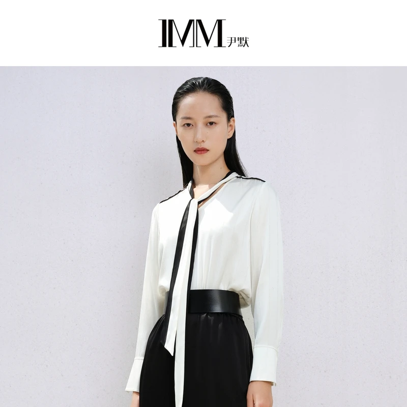 【商场同款】IMM尹默女装春季撞色系带长袖衬衫衬衫女