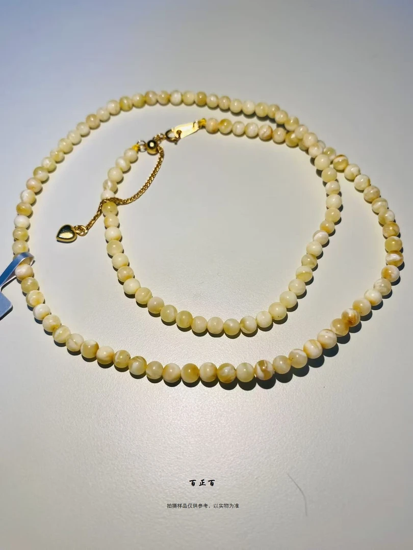 百正百 天然蜜蜡小米珠项链4mm微瑕 6538