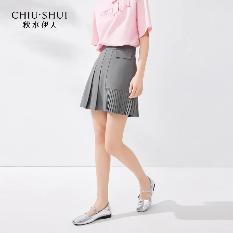 【诗语专属】秋水伊人学院风高腰A字百褶半身裙女624204A090546