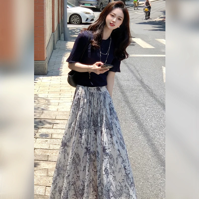 【青花瓷】夏季新款轻奢气质百搭爆款印花半身裙裙子AS5KBQ0203