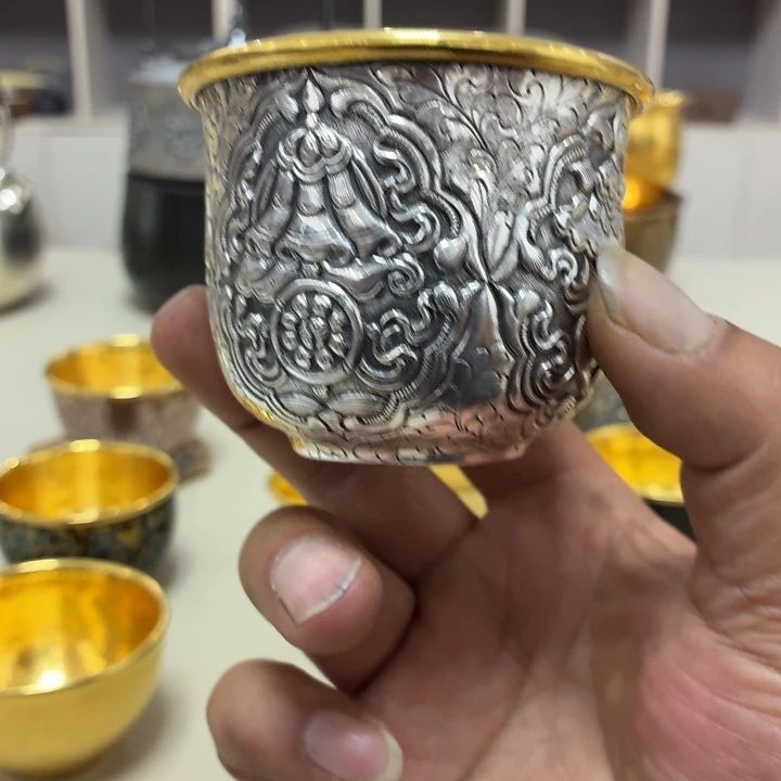 李小鹤藏八宝金包银足金主人杯