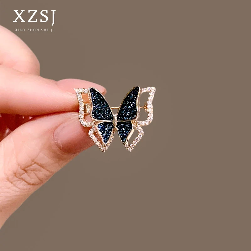 铜锆石胸针 新款灵动精致蝴蝶小别针女轻奢时尚防走光扣胸花配饰