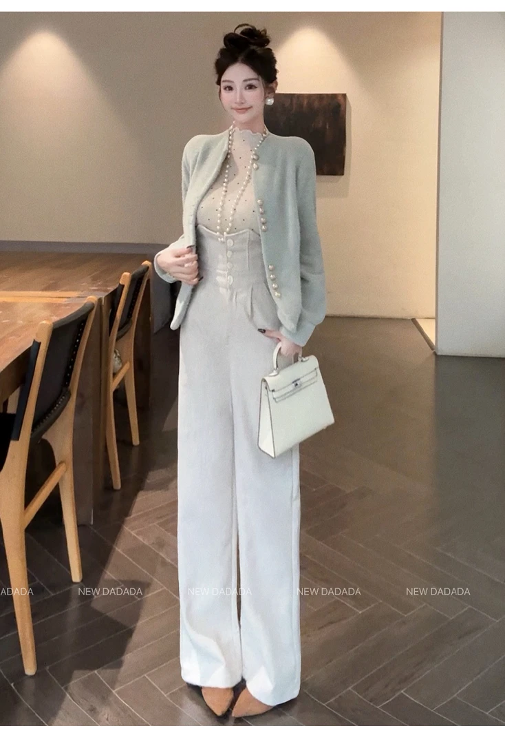 利达NEWDADAD超高腰毛呢直筒裤女冬垂感裤子窄版休闲西装裤TQ2772