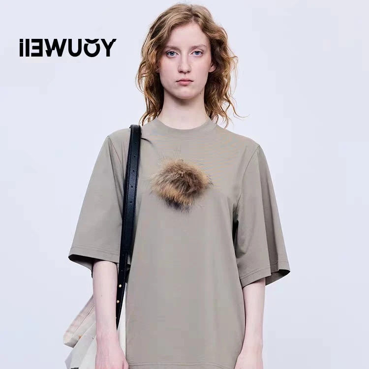 YOUWEI有尾2025秋季新品种子粉扑印花短袖T恤休闲