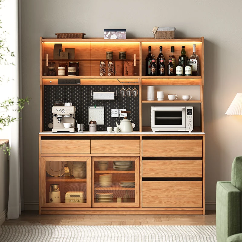 双11推荐实木橡木餐边柜靠墙一体家用厨房储物柜酒柜收纳柜茶水柜
