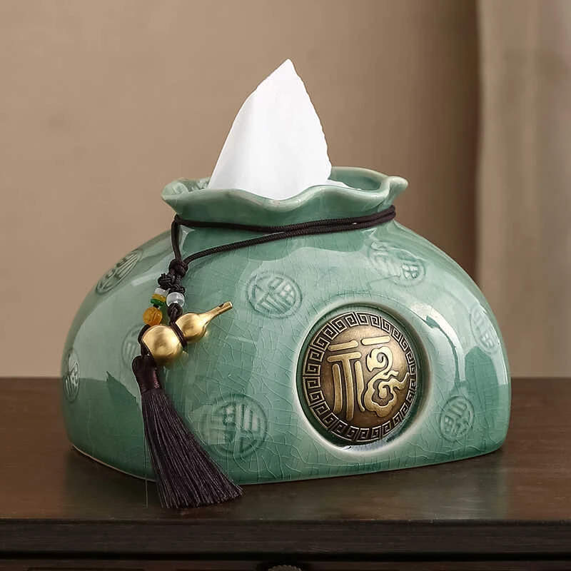 YZ新中式陶瓷纸巾盒客厅轻奢高档桌面卫生纸盒家用餐巾纸抽盒乔迁