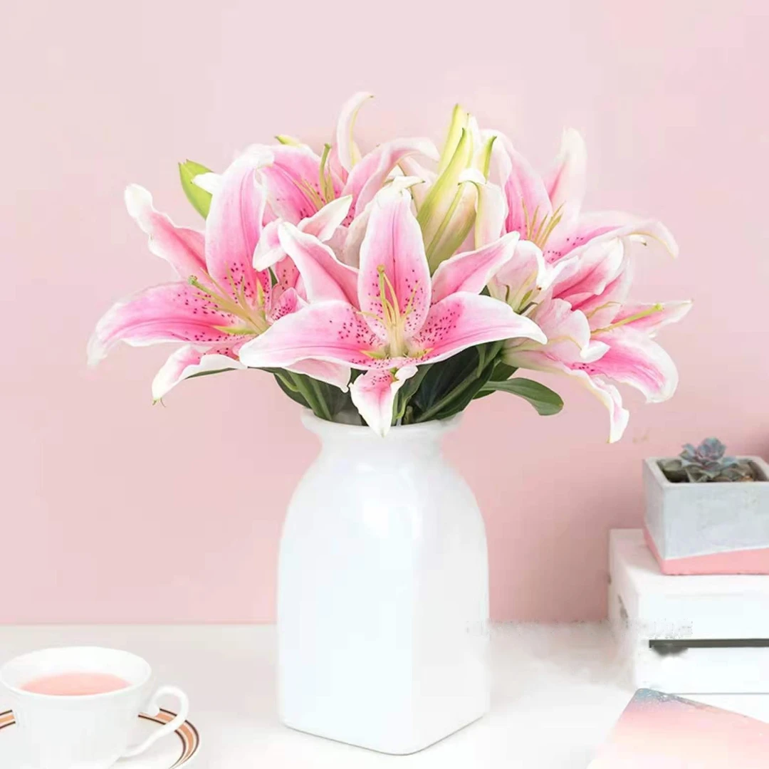 家居插花-3朵粉百合精美绿植送花上门客厅卧室家居生日礼物同城配送店订花一朵美丽的鲜花