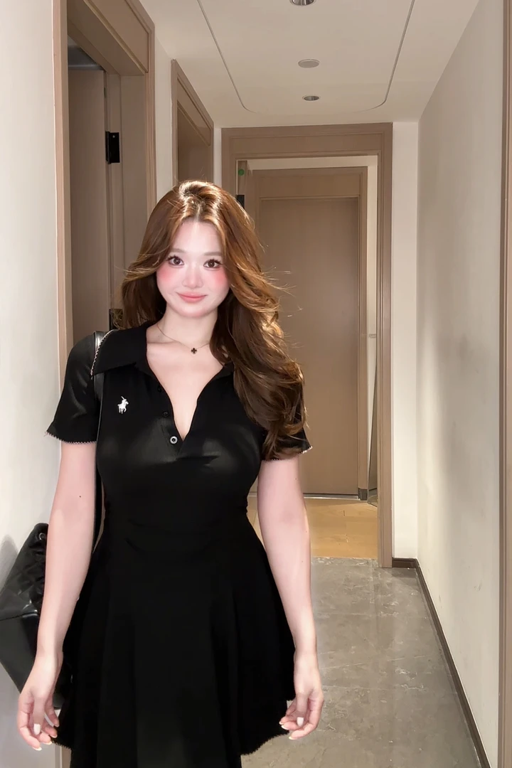 【巨显瘦】胖MM纯欲甜辣风POLO领短裙女新款收腰显瘦辣妹气质连衣裙