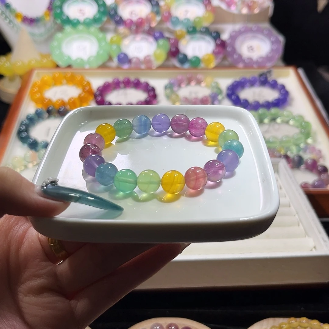 未镶嵌手链萤石荧光彩虹10+