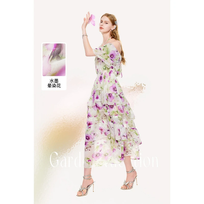 MISSCOCOON夏浪漫度假荷叶边挂脖连衣裙0215