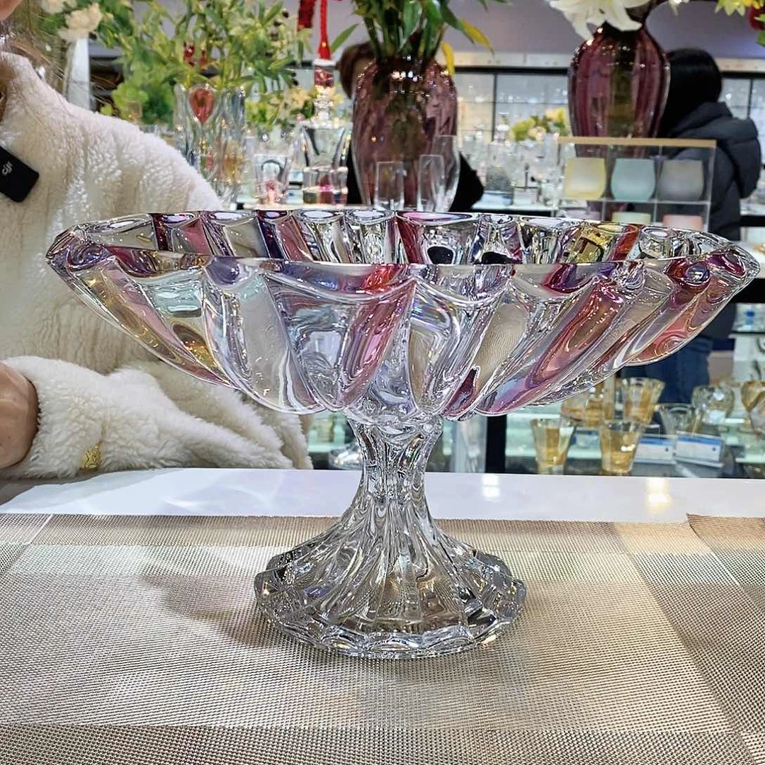 水晶玻璃无手柄款带脚果盘